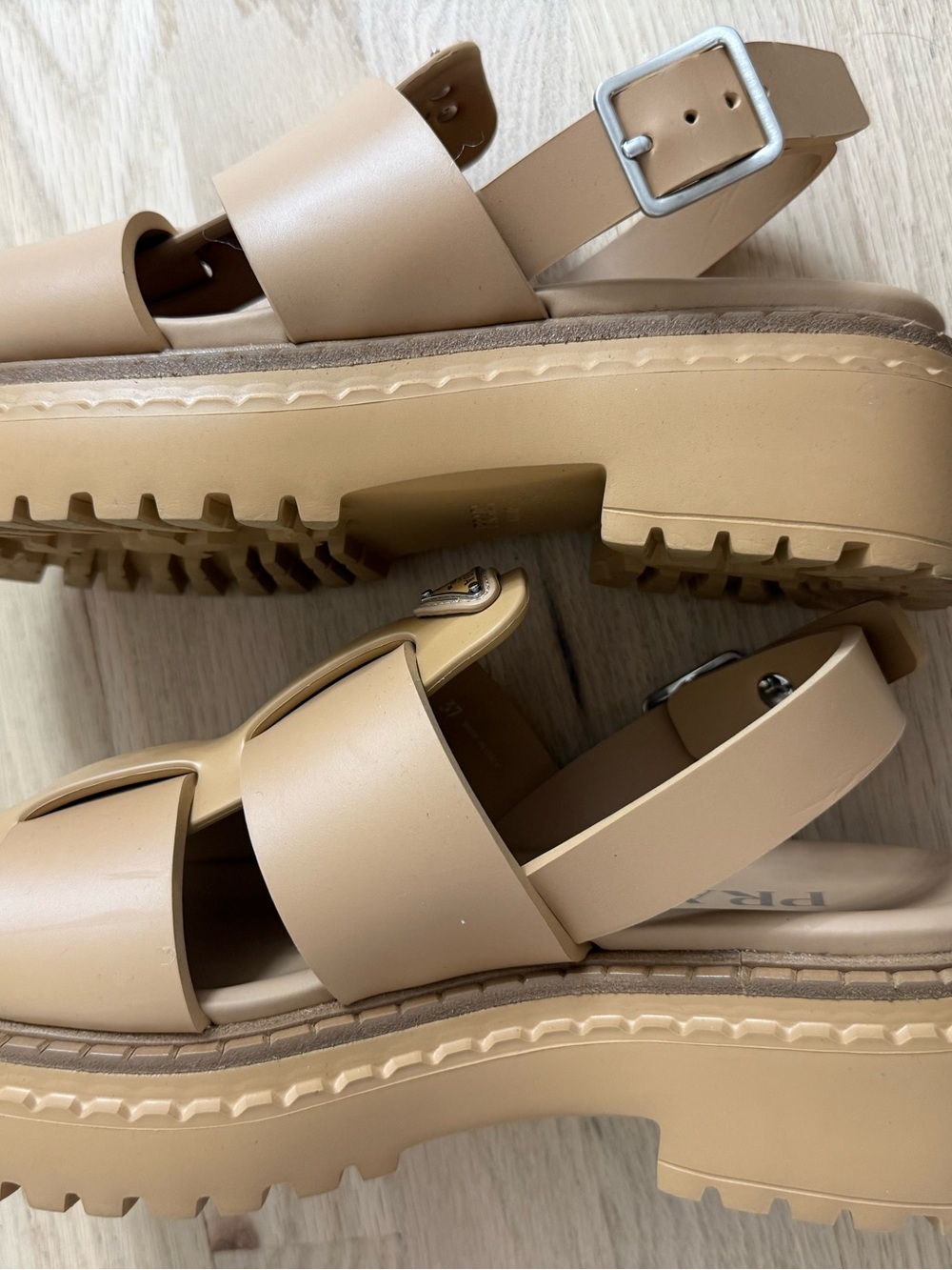 AUTHENTIC Prada Soft Cage Beige Platform Slingback Sandals (Size 37) - Picture 5 of 7